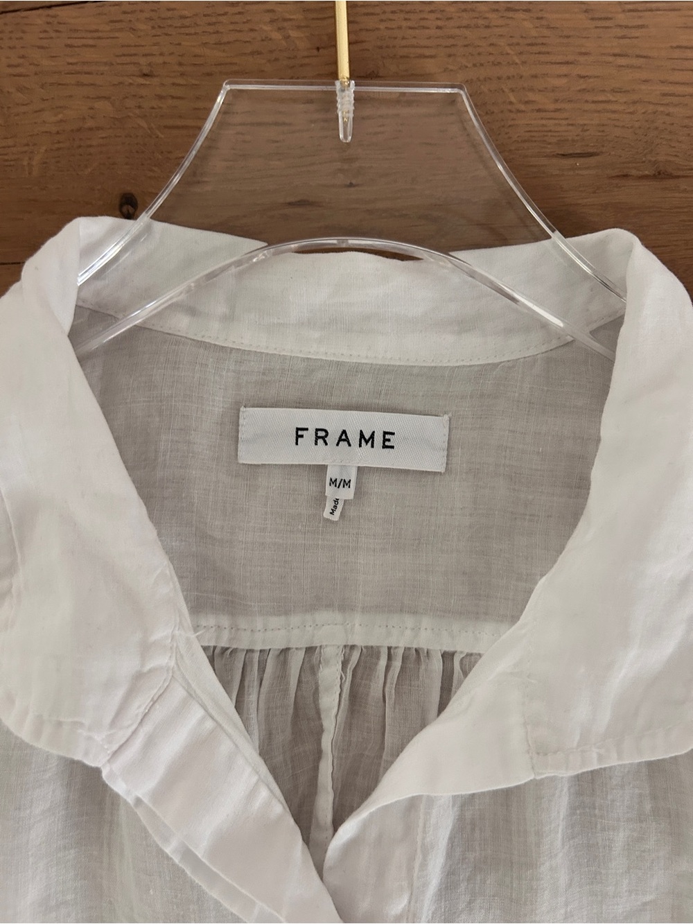 FRAME Gillian White Blouse Ruched Puff Sleeve Top Button Up Shirt Size Medium - Picture 6 of 15